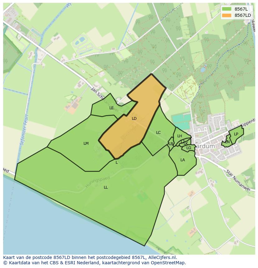 Afbeelding van het postcodegebied 8567 LD op de kaart.