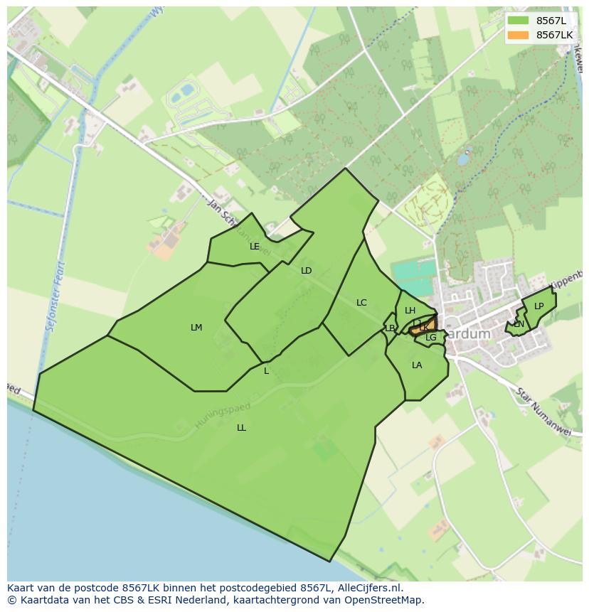 Afbeelding van het postcodegebied 8567 LK op de kaart.