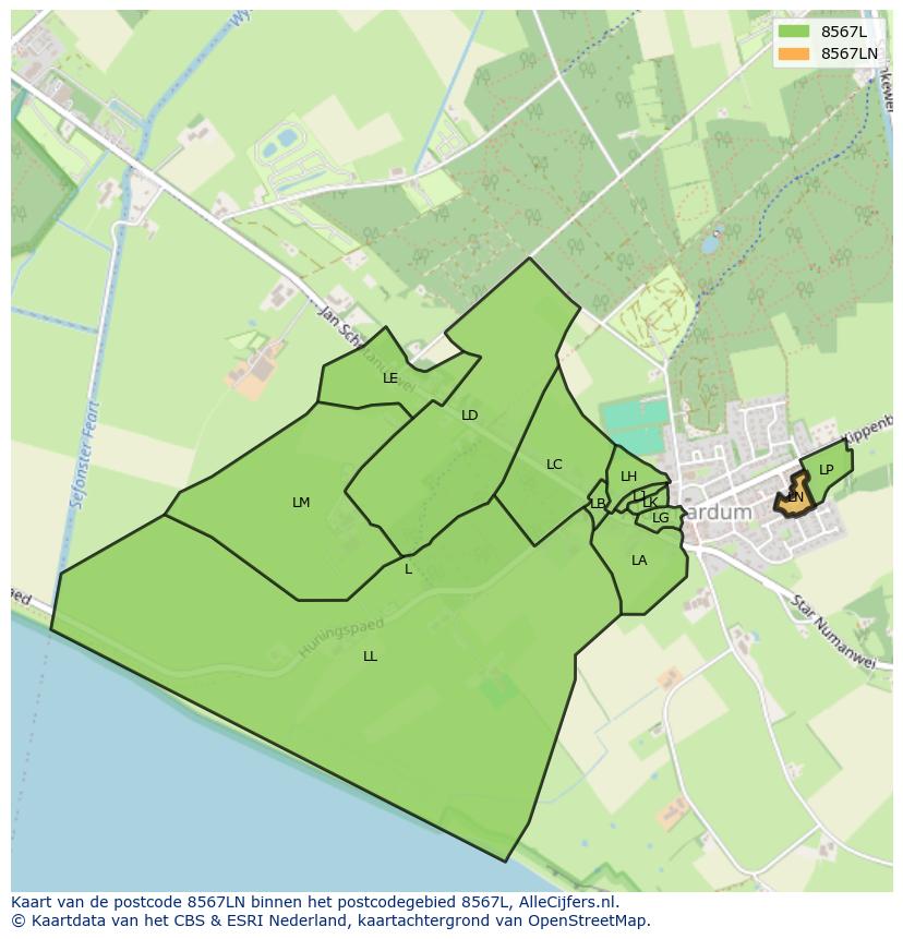 Afbeelding van het postcodegebied 8567 LN op de kaart.