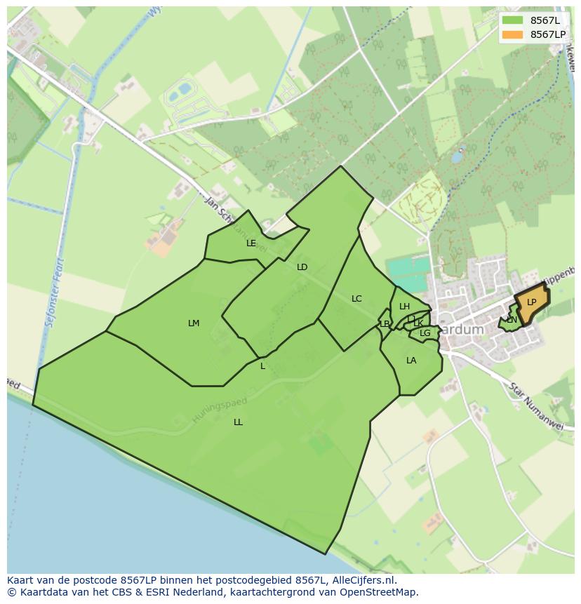 Afbeelding van het postcodegebied 8567 LP op de kaart.