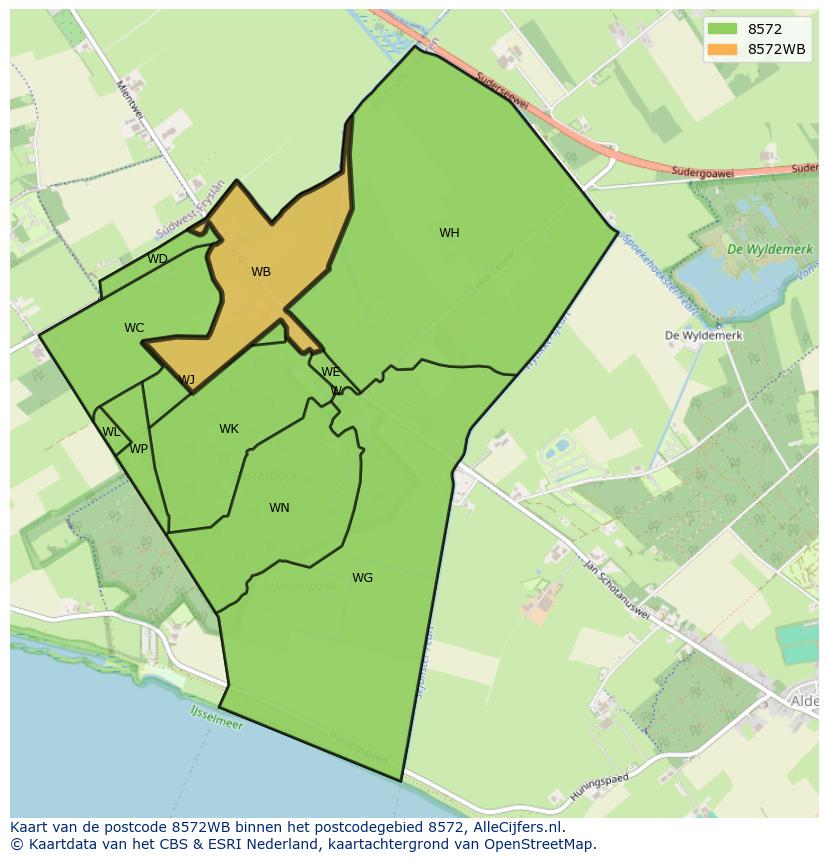 Afbeelding van het postcodegebied 8572 WB op de kaart.