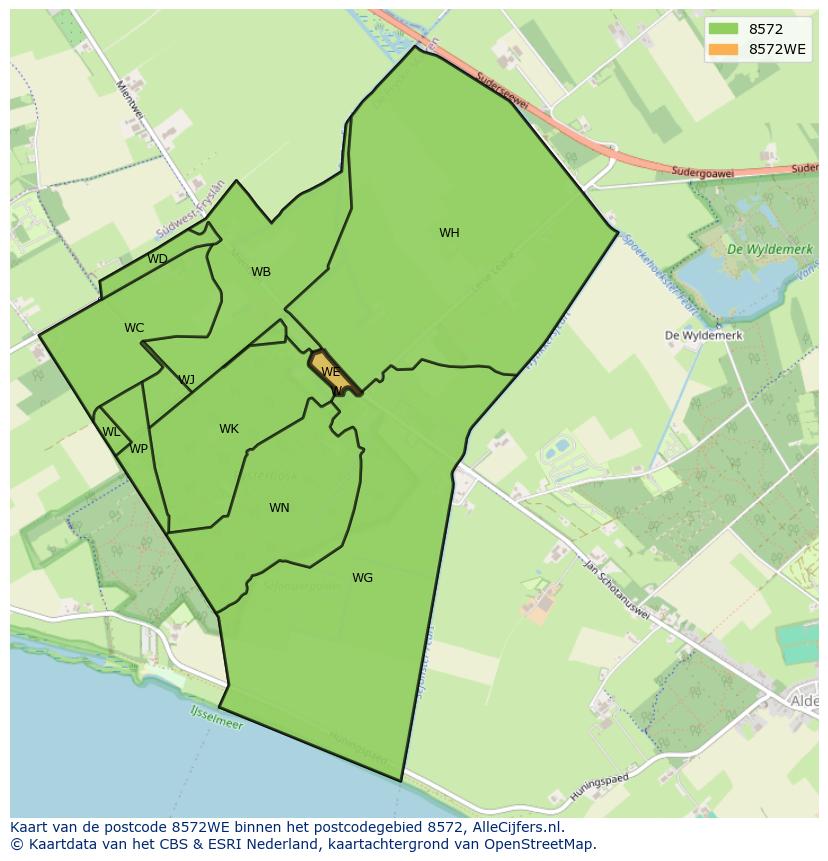 Afbeelding van het postcodegebied 8572 WE op de kaart.