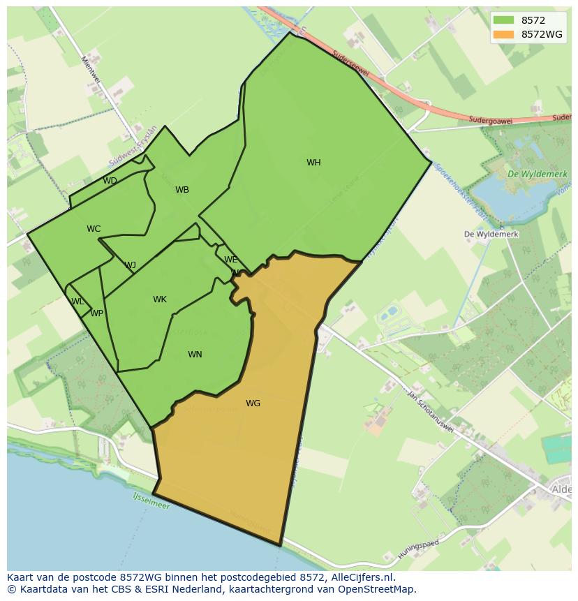 Afbeelding van het postcodegebied 8572 WG op de kaart.