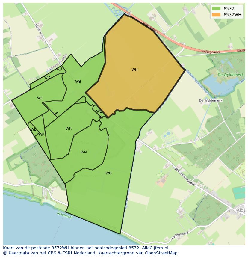 Afbeelding van het postcodegebied 8572 WH op de kaart.