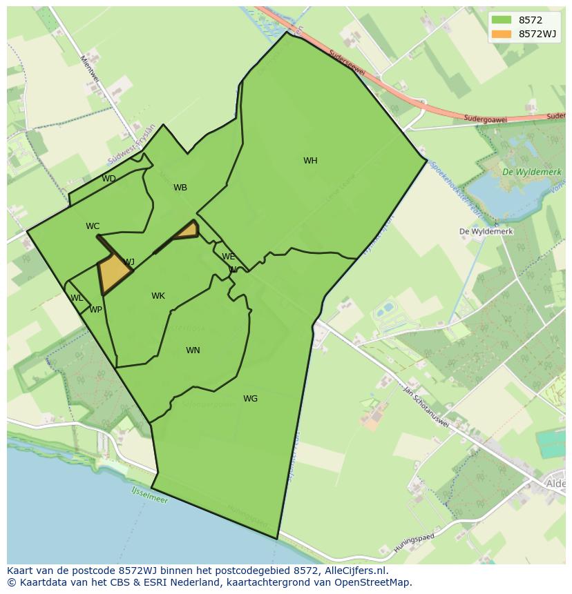 Afbeelding van het postcodegebied 8572 WJ op de kaart.