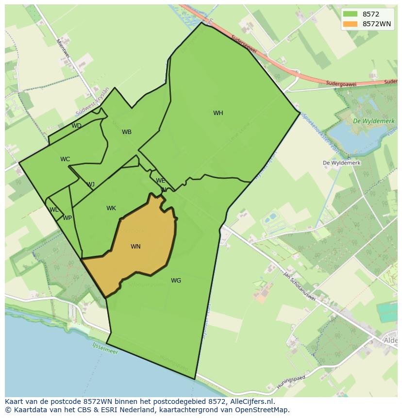 Afbeelding van het postcodegebied 8572 WN op de kaart.