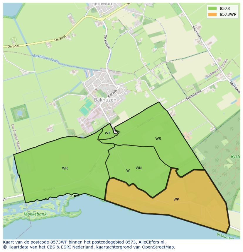 Afbeelding van het postcodegebied 8573 WP op de kaart.