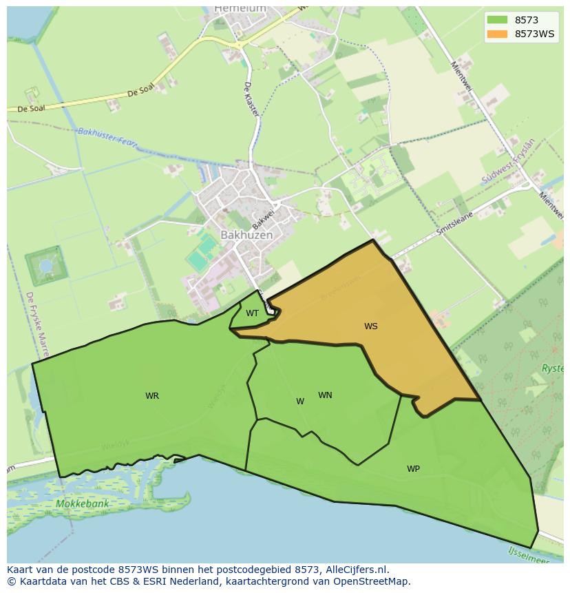 Afbeelding van het postcodegebied 8573 WS op de kaart.