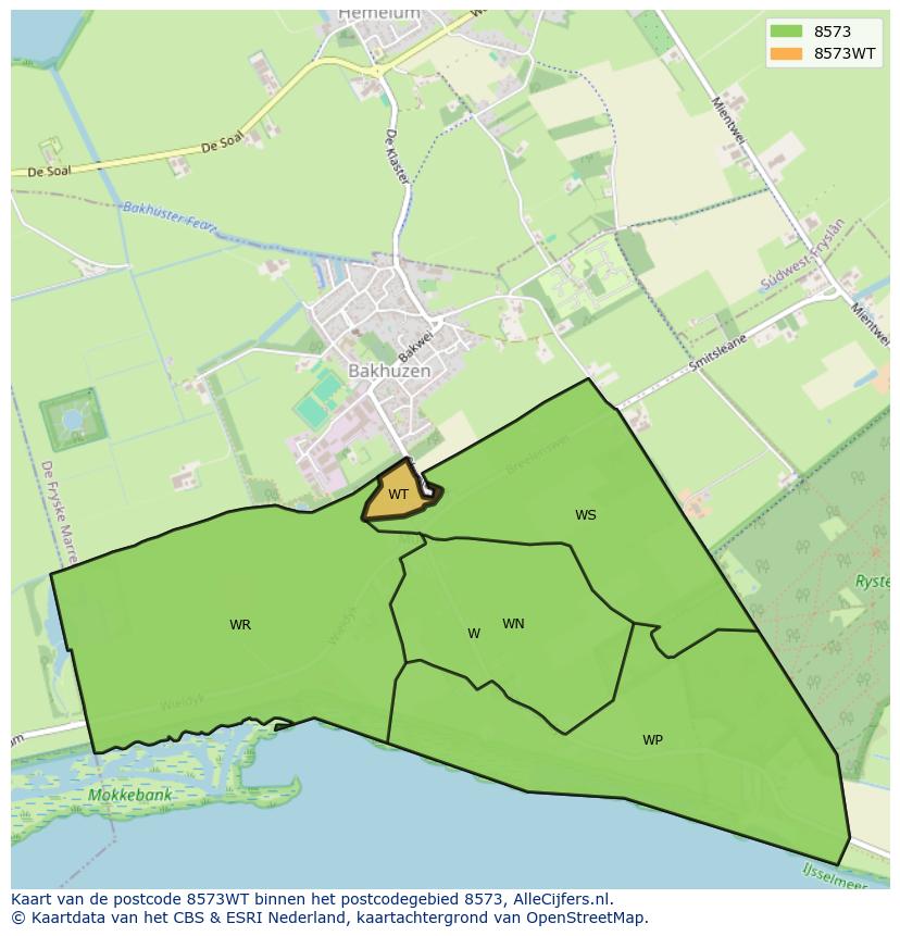 Afbeelding van het postcodegebied 8573 WT op de kaart.