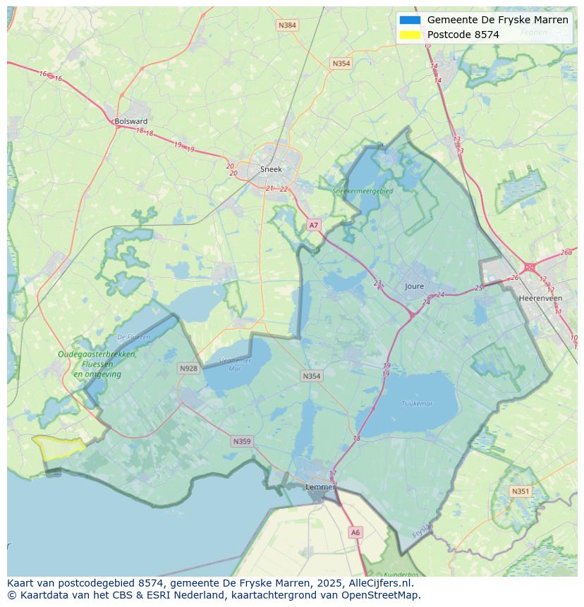 Afbeelding van het postcodegebied 8574 op de kaart.