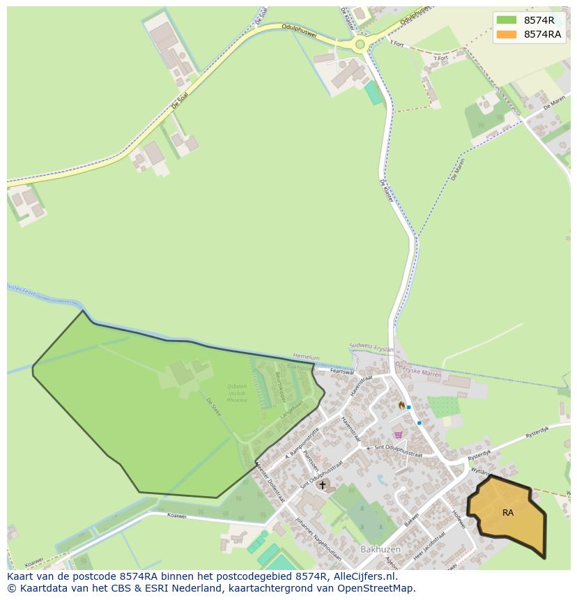 Afbeelding van het postcodegebied 8574 RA op de kaart.