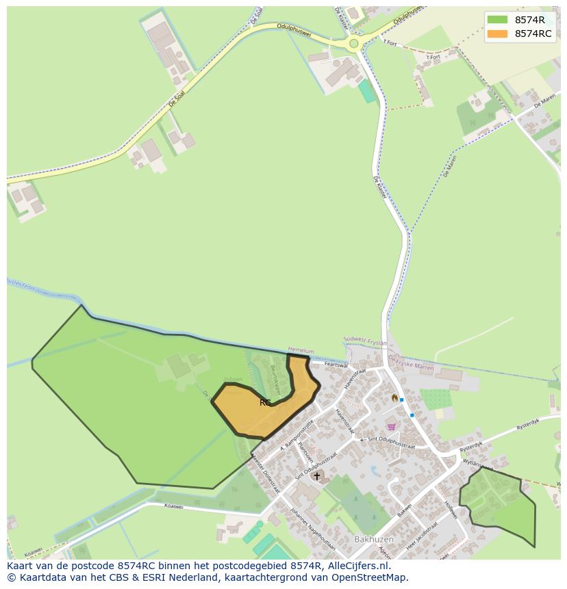 Afbeelding van het postcodegebied 8574 RC op de kaart.