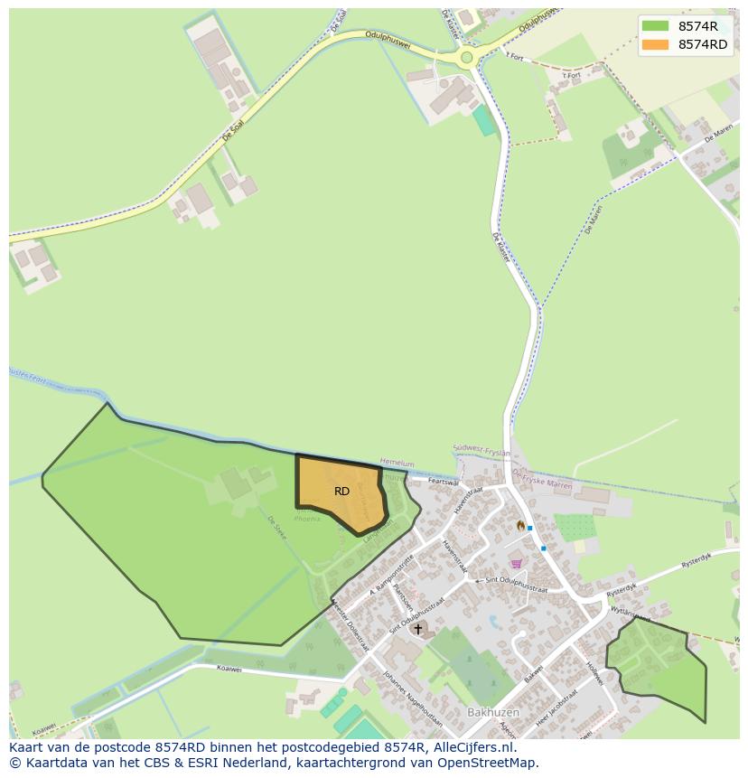 Afbeelding van het postcodegebied 8574 RD op de kaart.