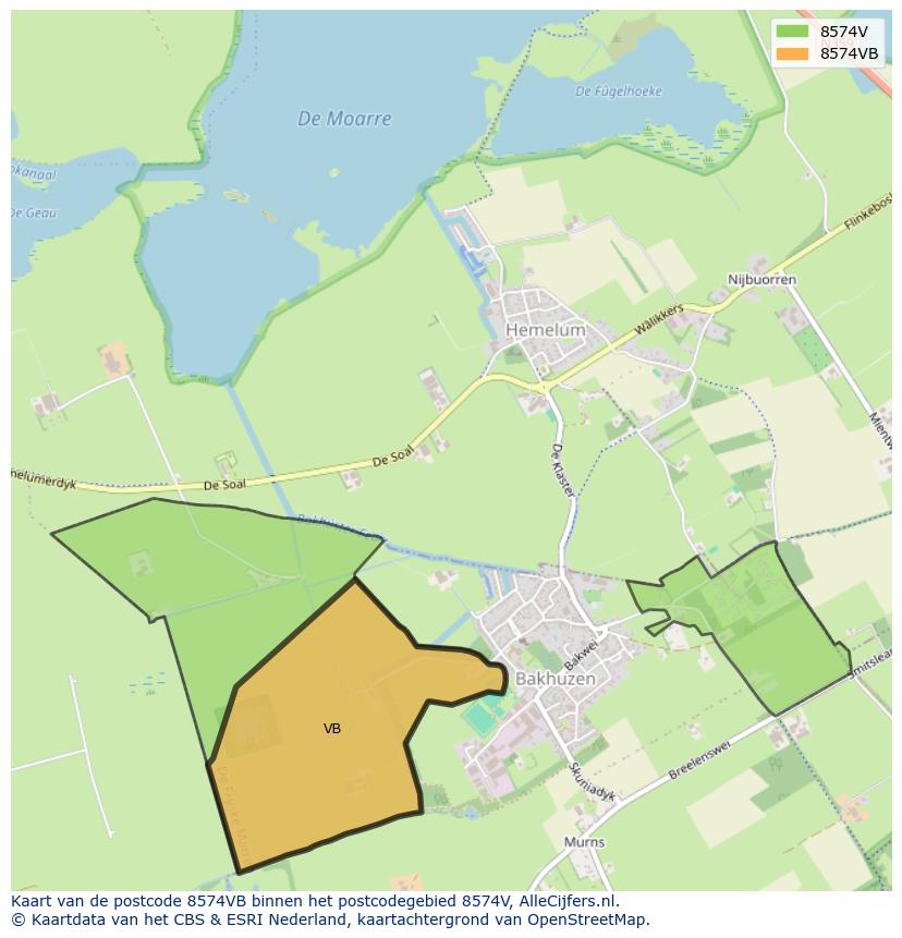 Afbeelding van het postcodegebied 8574 VB op de kaart.