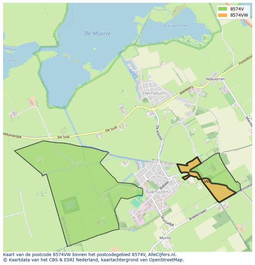 Afbeelding van het postcodegebied 8574 VW op de kaart.
