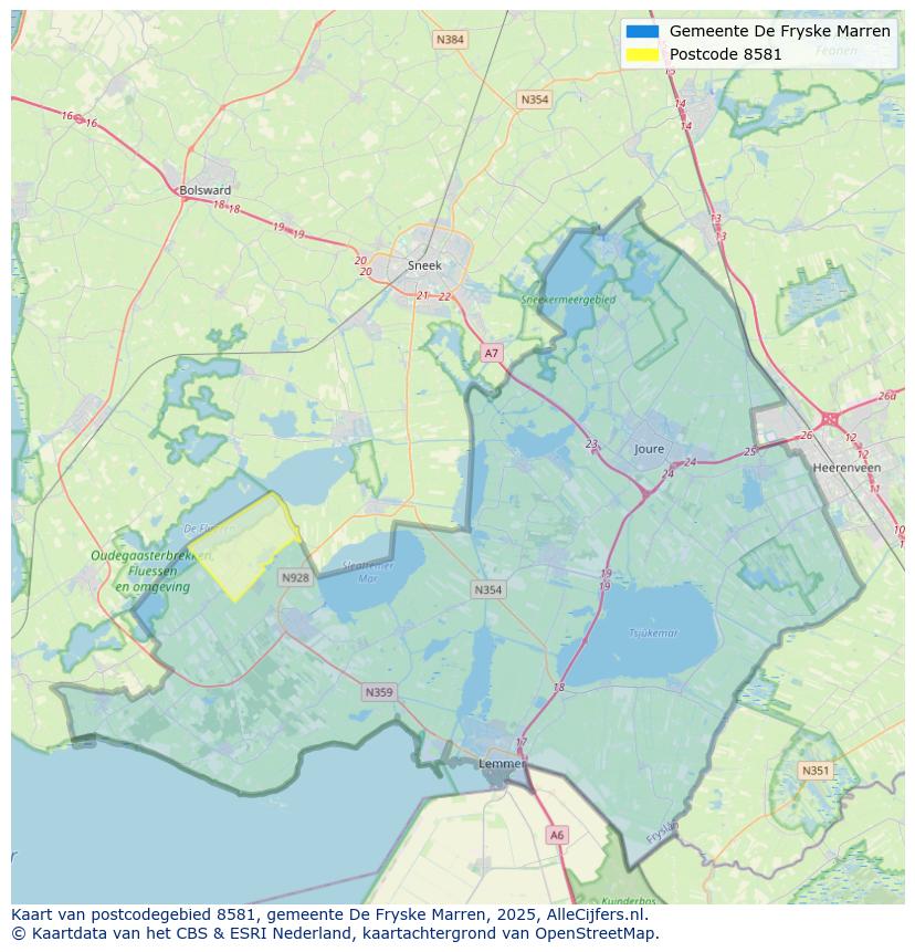 Afbeelding van het postcodegebied 8581 op de kaart.
