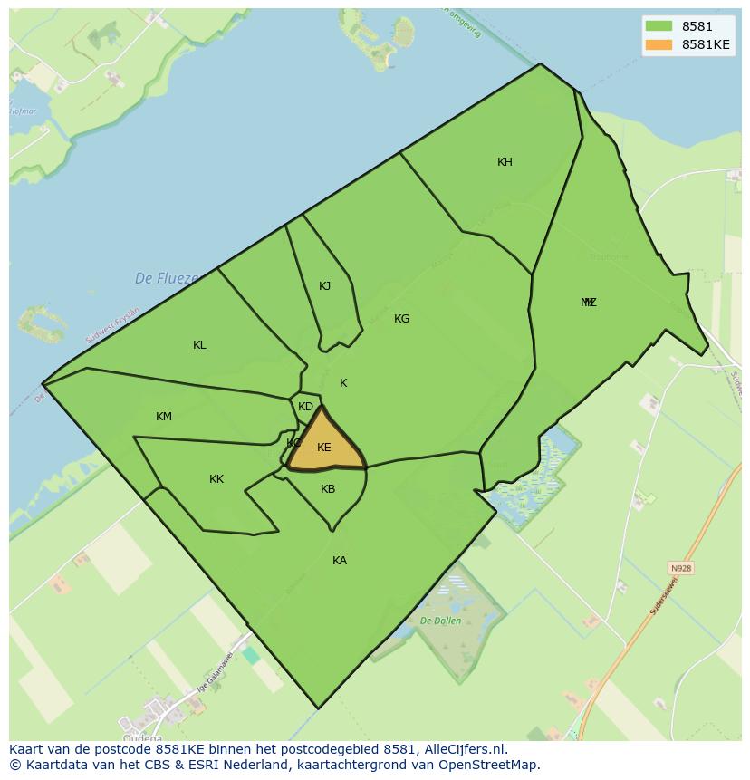 Afbeelding van het postcodegebied 8581 KE op de kaart.