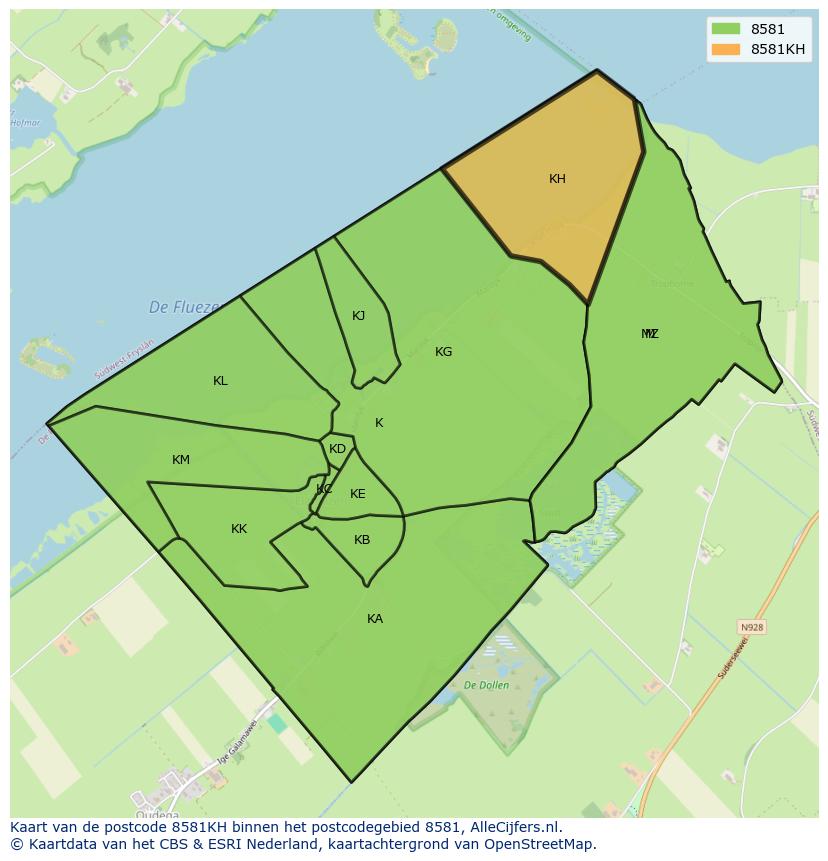 Afbeelding van het postcodegebied 8581 KH op de kaart.