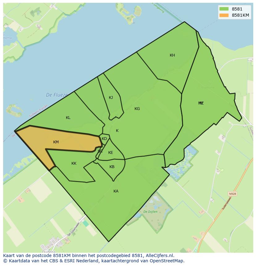 Afbeelding van het postcodegebied 8581 KM op de kaart.