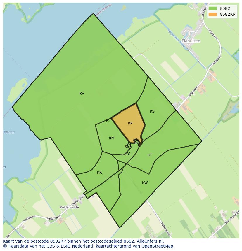 Afbeelding van het postcodegebied 8582 KP op de kaart.