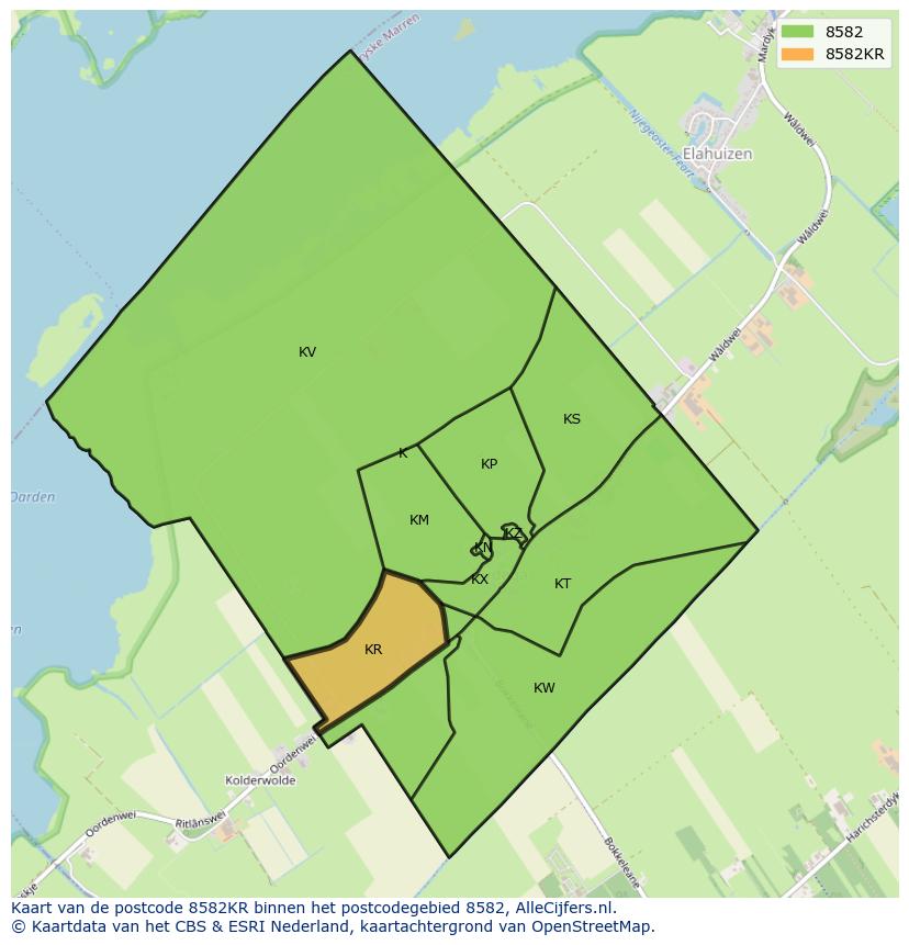 Afbeelding van het postcodegebied 8582 KR op de kaart.