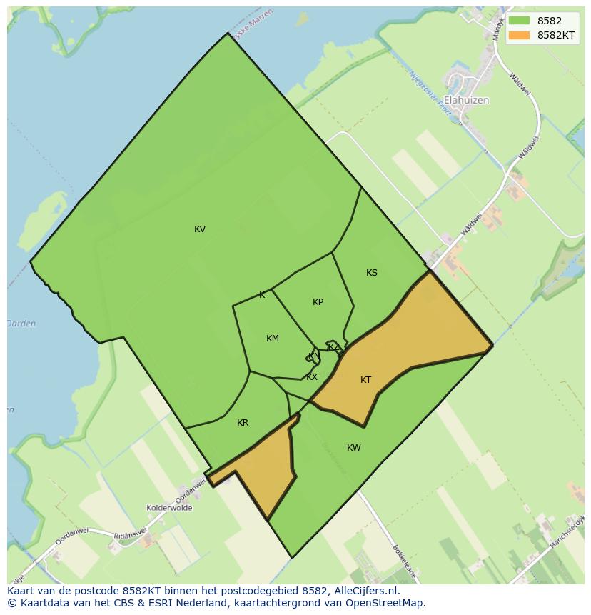 Afbeelding van het postcodegebied 8582 KT op de kaart.