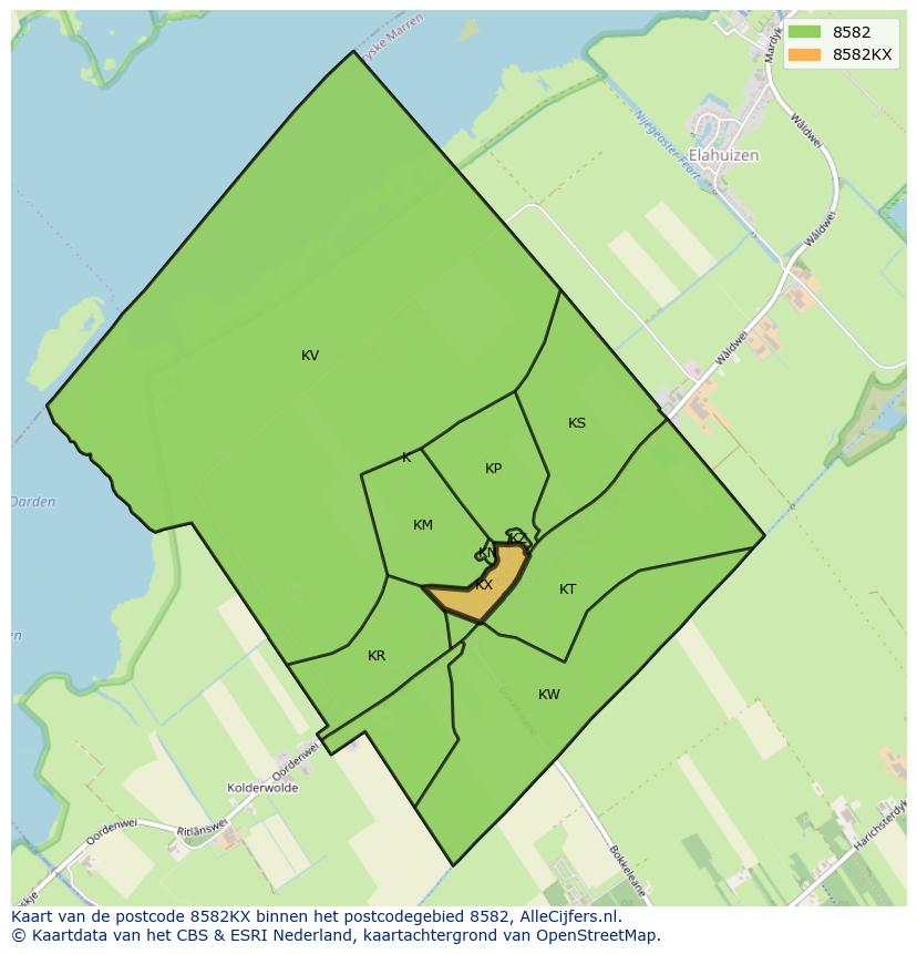 Afbeelding van het postcodegebied 8582 KX op de kaart.