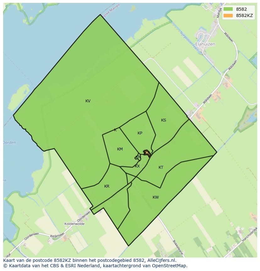 Afbeelding van het postcodegebied 8582 KZ op de kaart.