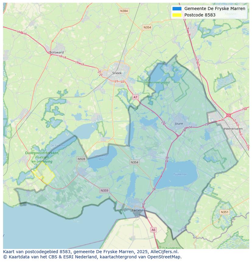 Afbeelding van het postcodegebied 8583 op de kaart.