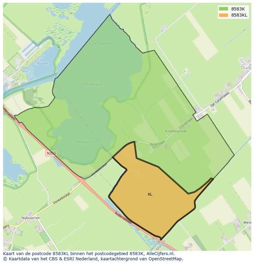 Afbeelding van het postcodegebied 8583 KL op de kaart.