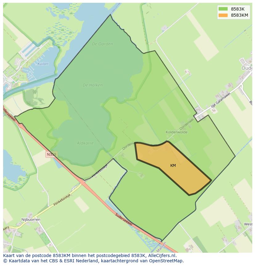 Afbeelding van het postcodegebied 8583 KM op de kaart.