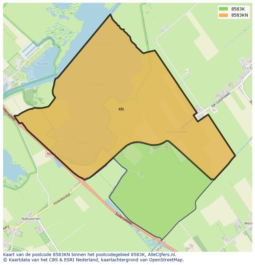 Afbeelding van het postcodegebied 8583 KN op de kaart.
