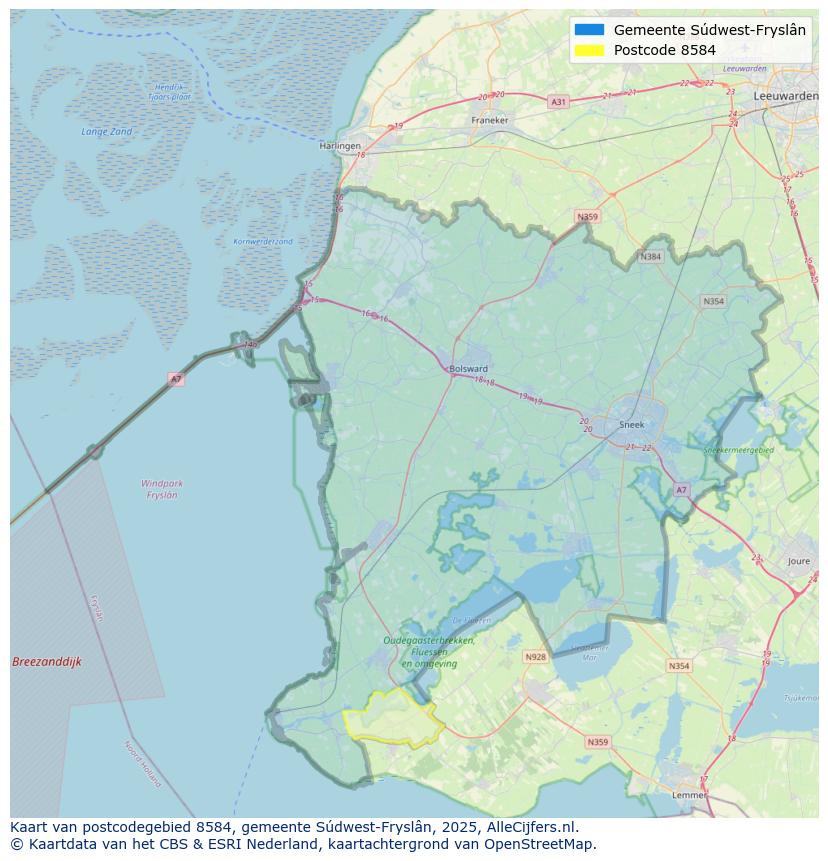 Afbeelding van het postcodegebied 8584 op de kaart.