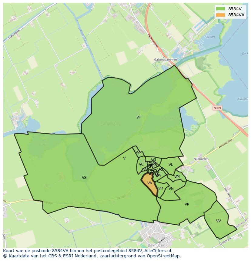 Afbeelding van het postcodegebied 8584 VA op de kaart.