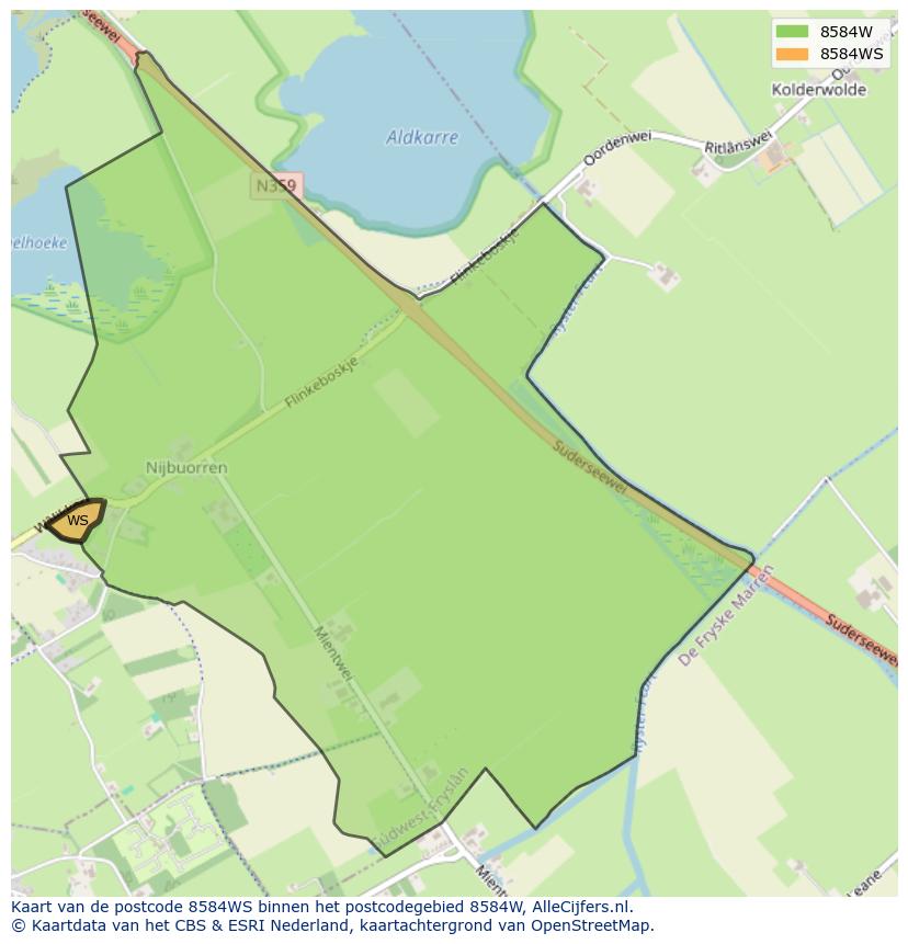 Afbeelding van het postcodegebied 8584 WS op de kaart.