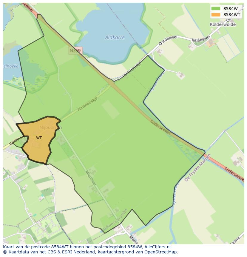 Afbeelding van het postcodegebied 8584 WT op de kaart.