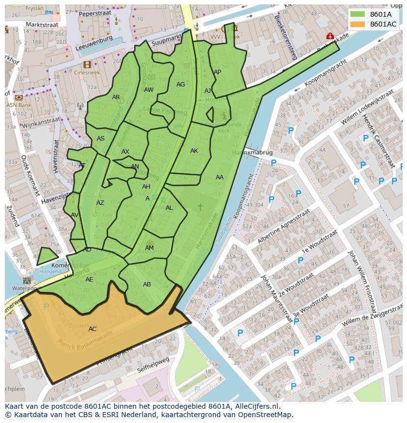 Afbeelding van het postcodegebied 8601 AC op de kaart.