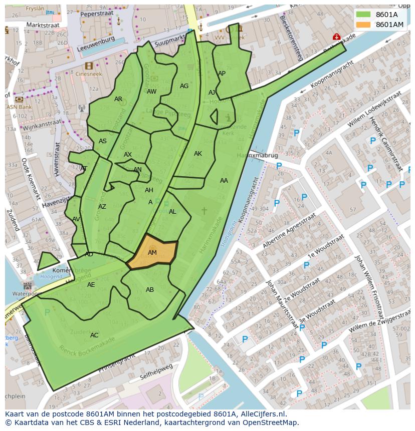 Afbeelding van het postcodegebied 8601 AM op de kaart.