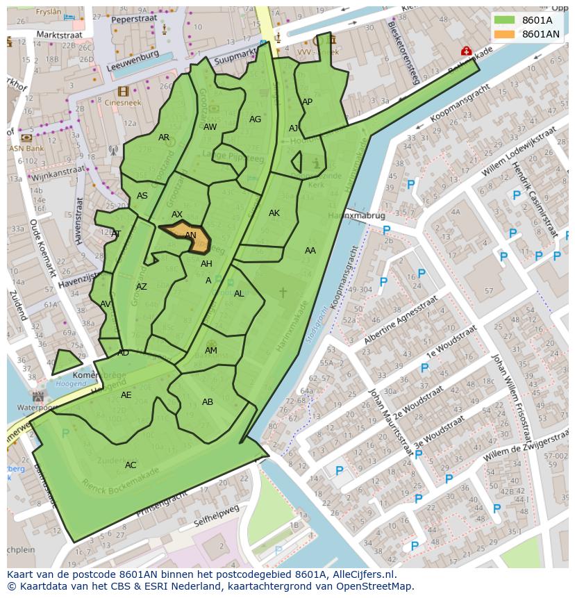 Afbeelding van het postcodegebied 8601 AN op de kaart.