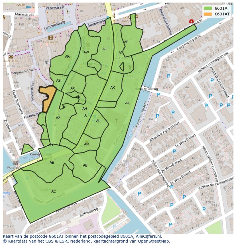 Afbeelding van het postcodegebied 8601 AT op de kaart.