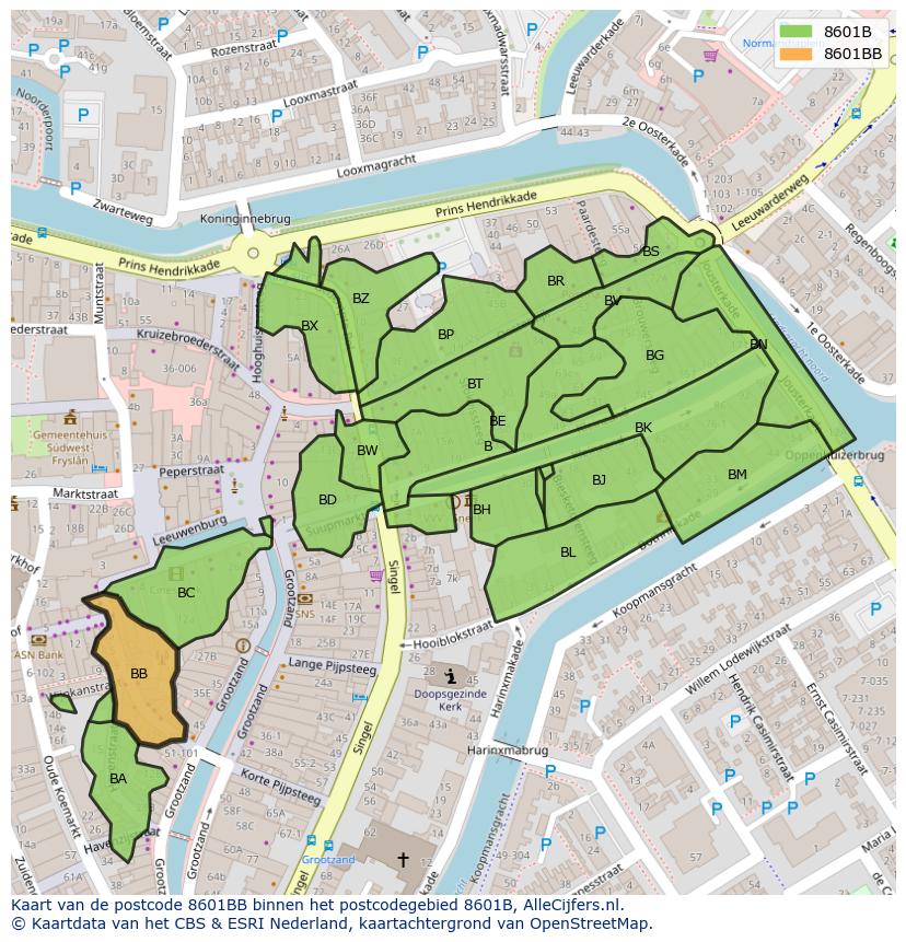 Afbeelding van het postcodegebied 8601 BB op de kaart.