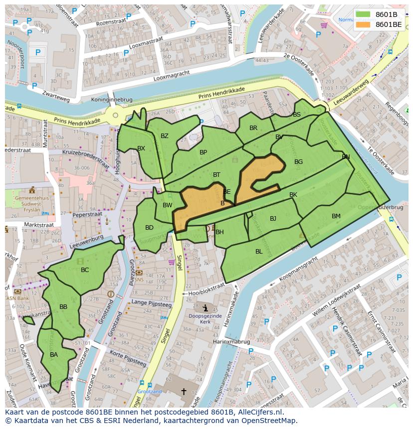 Afbeelding van het postcodegebied 8601 BE op de kaart.