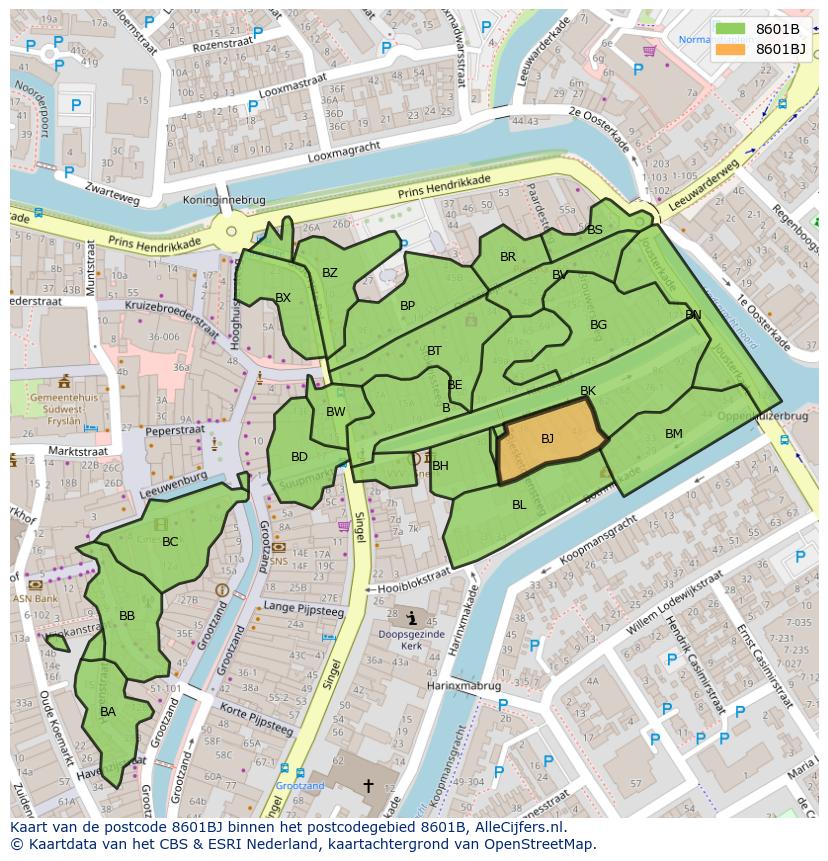 Afbeelding van het postcodegebied 8601 BJ op de kaart.