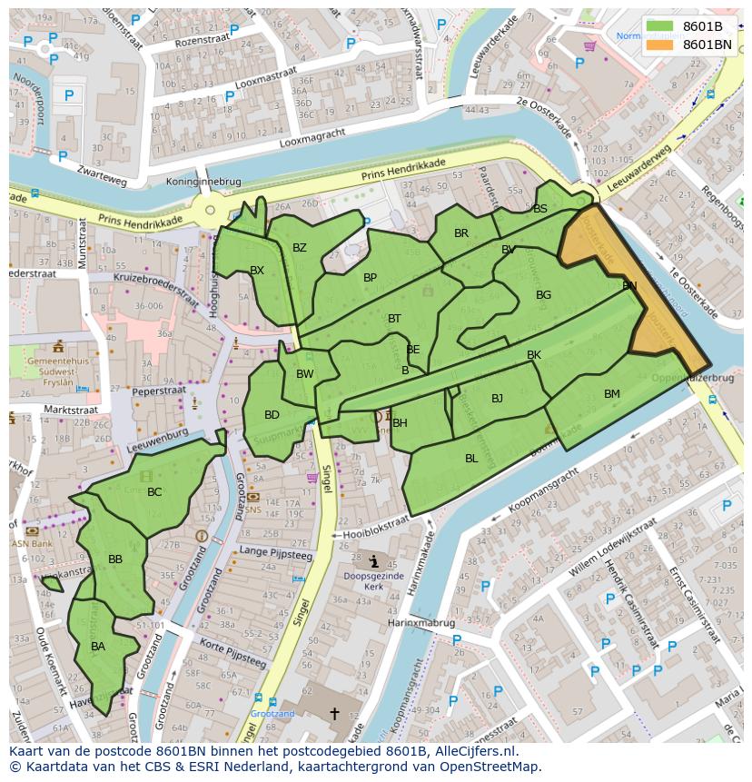 Afbeelding van het postcodegebied 8601 BN op de kaart.