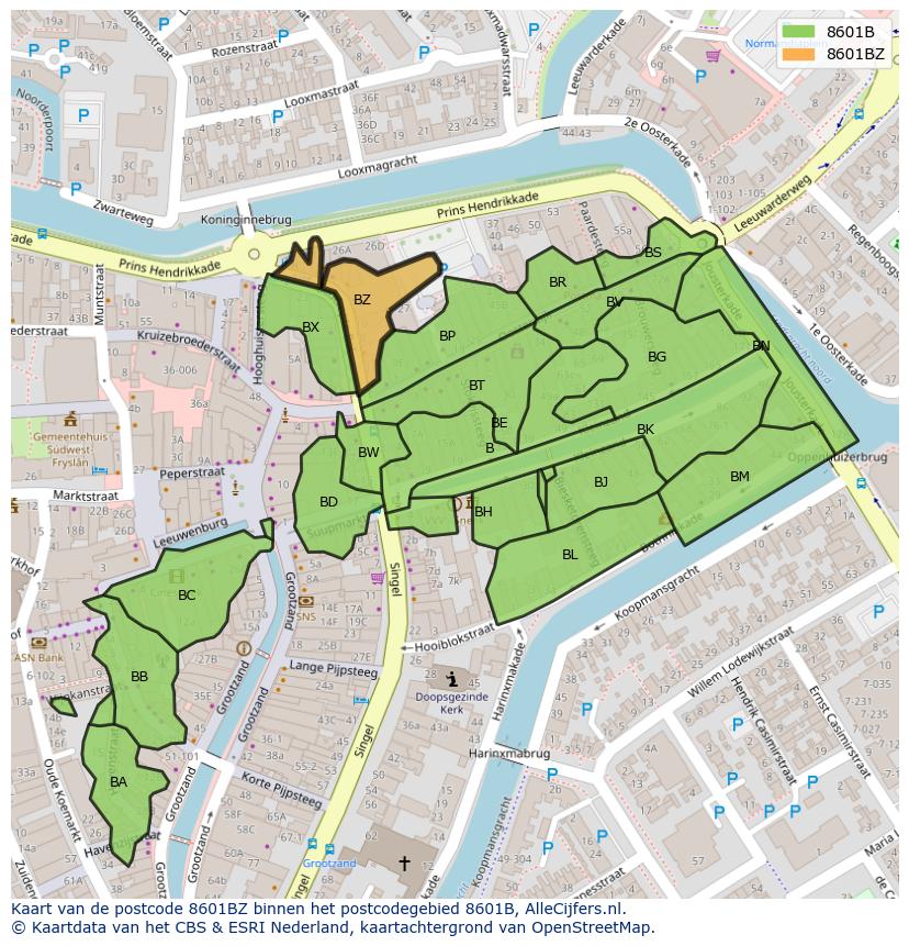 Afbeelding van het postcodegebied 8601 BZ op de kaart.