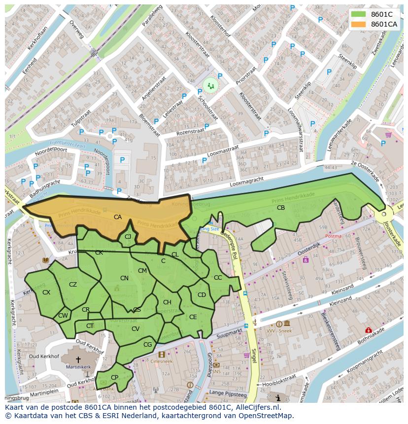 Afbeelding van het postcodegebied 8601 CA op de kaart.