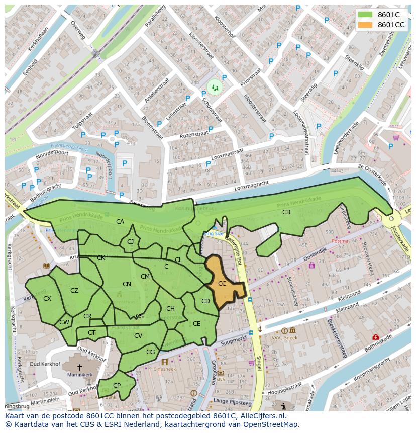 Afbeelding van het postcodegebied 8601 CC op de kaart.