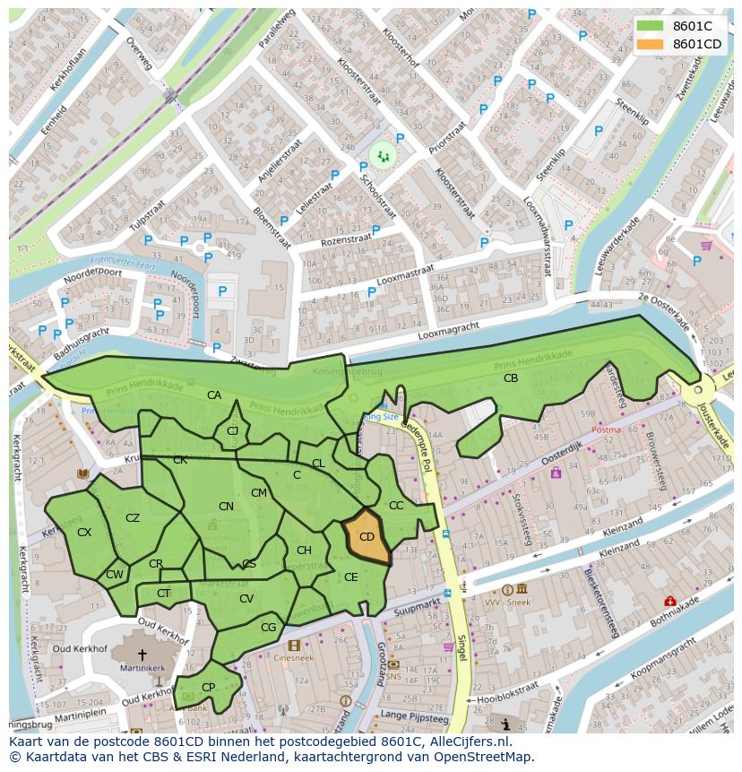 Afbeelding van het postcodegebied 8601 CD op de kaart.