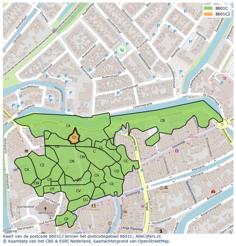 Afbeelding van het postcodegebied 8601 CJ op de kaart.