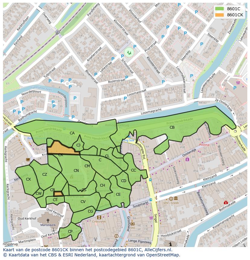 Afbeelding van het postcodegebied 8601 CK op de kaart.